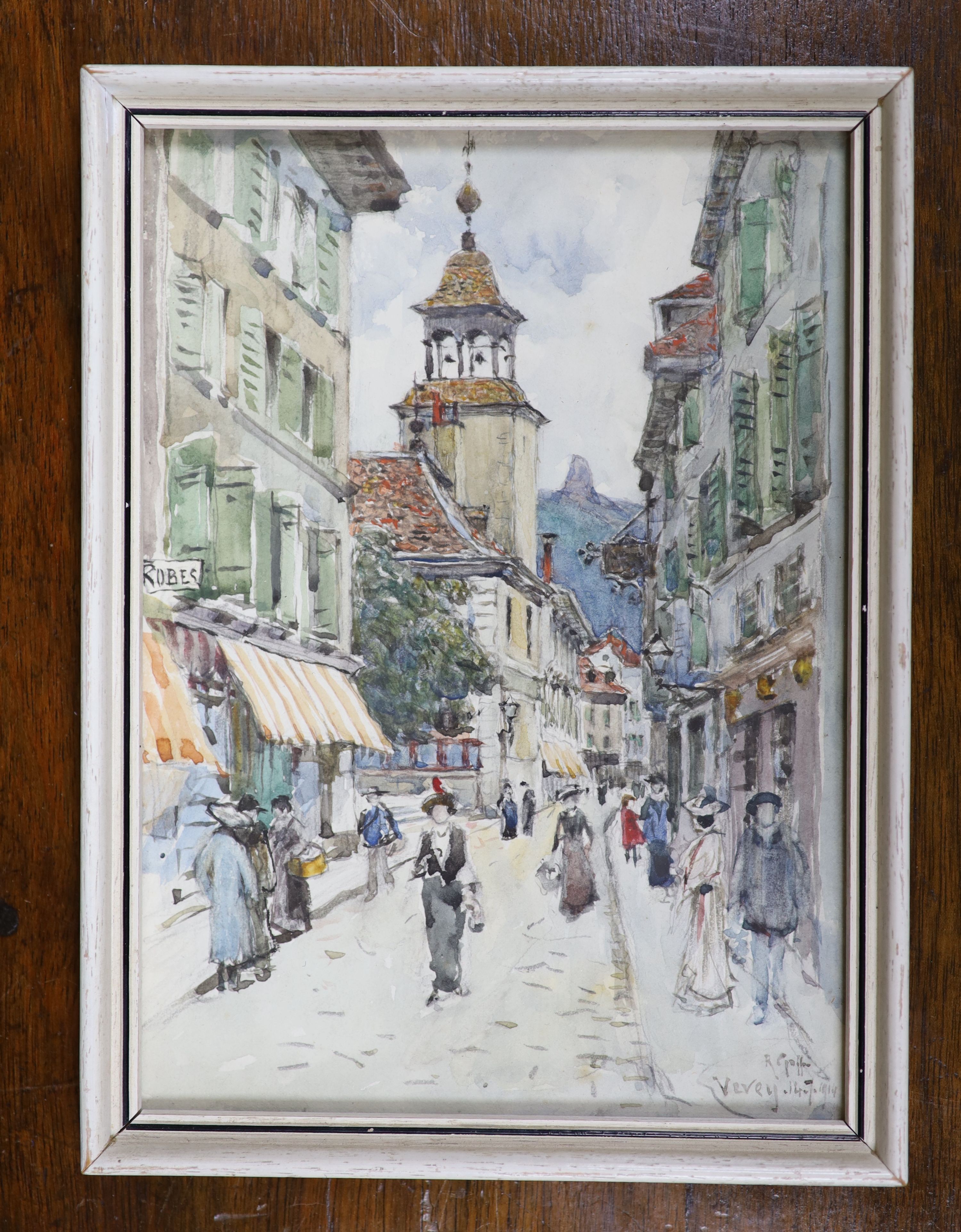 Robert Goff (1837-1922), watercolour, Vevey, signed and dated 1914, 18 x 12.5cm.